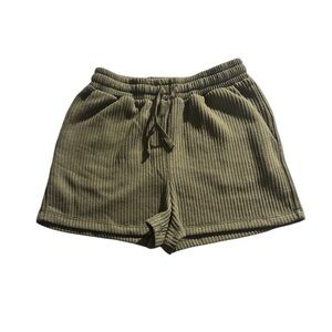 OAK + FORT Women’s XS Moss Green Ribbed Knit Drawstring Elastic Waist Shorts